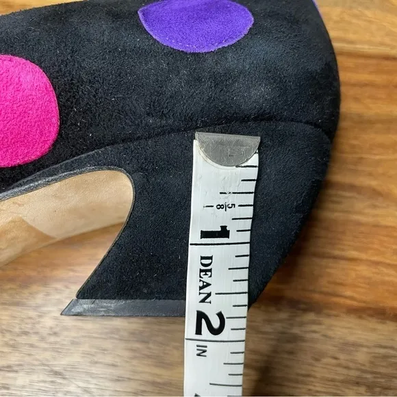 Paloma Italy Vtg 80's Black Suede Color-block Polkadots Comma Heel Disco Era 7.5
