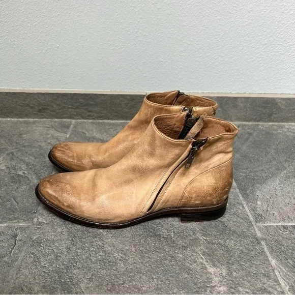 Pantanetti Tan Brown Leather Ankle Boots Booties Low Heel Size 38