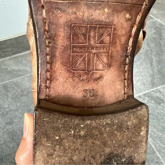 Pantanetti Tan Brown Leather Ankle Boots Booties Low Heel Size 38