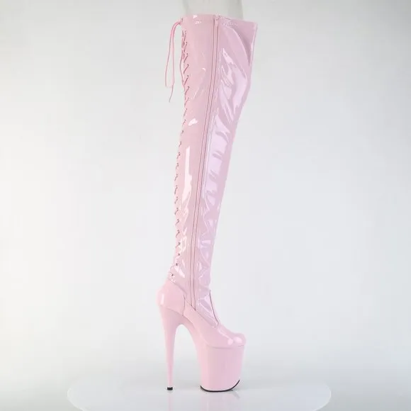 Patent Leather Platform High Heel Lace Up Thigh High Boots