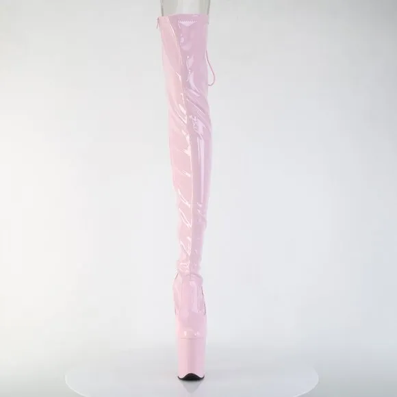 Patent Leather Platform High Heel Lace Up Thigh High Boots