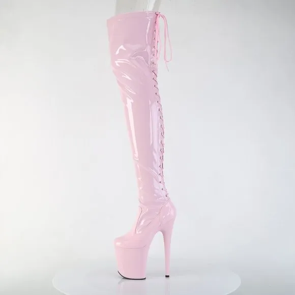 Patent Leather Platform High Heel Lace Up Thigh High Boots