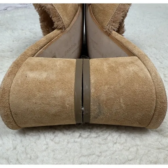 Patricia Green Kate Fringe Slide Block Heel Shoes Boho Tan Linen Sandals Size 11