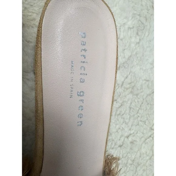 Patricia Green Kate Fringe Slide Block Heel Shoes Boho Tan Linen Sandals Size 11