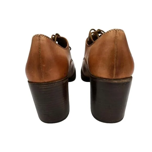 Patricia Nash Anna Block Heel Oxfords Tan Brown Leather Women's Size 6