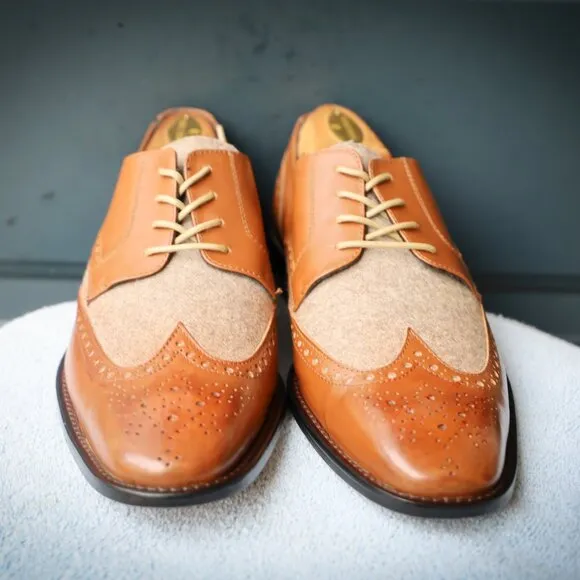 Paul Fredrick 8.5-M Cognac Spectator Oxford Mens Dress Shoes