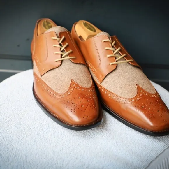 Paul Fredrick 8.5-M Cognac Spectator Oxford Mens Dress Shoes