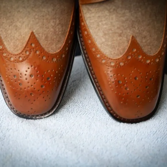 Paul Fredrick 8.5-M Cognac Spectator Oxford Mens Dress Shoes