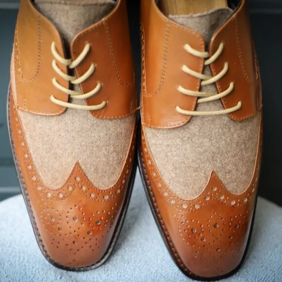 Paul Fredrick 8.5-M Cognac Spectator Oxford Mens Dress Shoes