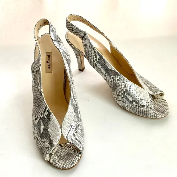 Paul Green Avanti Peep Toe Slingback Sandal snake leather Pumps Heeled Shoes 10