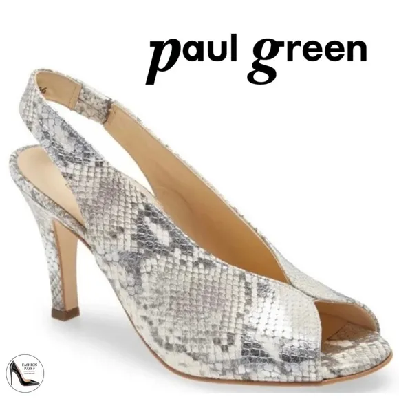 Paul Green Avanti Peep Toe Slingback Sandal snake leather Pumps Heeled Shoes 10