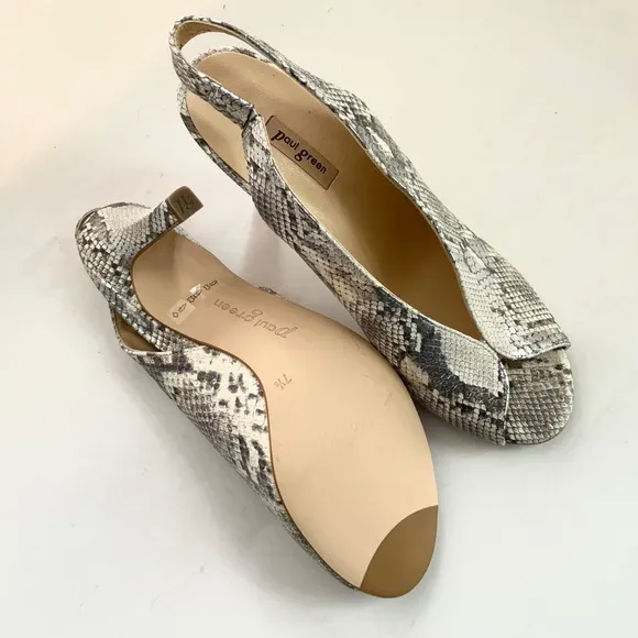 Paul Green Avanti Peep Toe Slingback Sandal snake leather Pumps Heeled Shoes 10