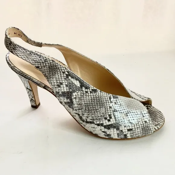 Paul Green Avanti Peep Toe Slingback Sandal snake leather Pumps Heeled Shoes 10