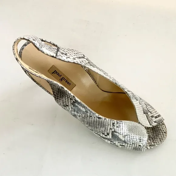 Paul Green Avanti Peep Toe Slingback Sandal snake leather Pumps Heeled Shoes 10