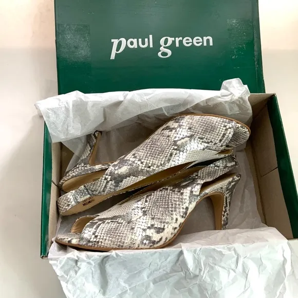 Paul Green Avanti Peep Toe Slingback Sandal snake leather Pumps Heeled Shoes 10