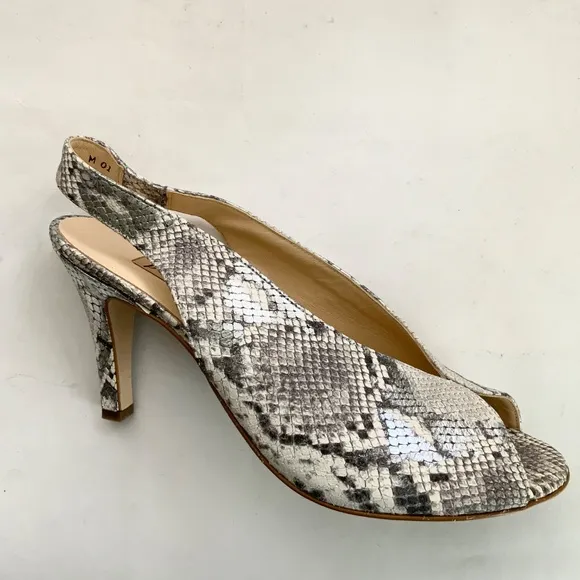 Paul Green Avanti Peep Toe Slingback Sandal snake leather Pumps Heeled Shoes 10