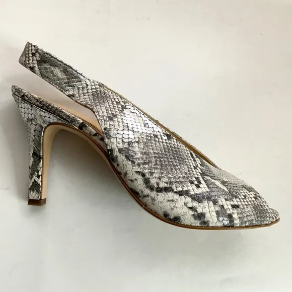 Paul Green Avanti Peep Toe Slingback Sandal snake leather Pumps Heeled Shoes 10