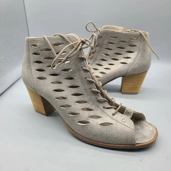 Paul Green Bali Sz US 9 Lace Up Side Zip Perforated Metallic Leather Ankle Shoes