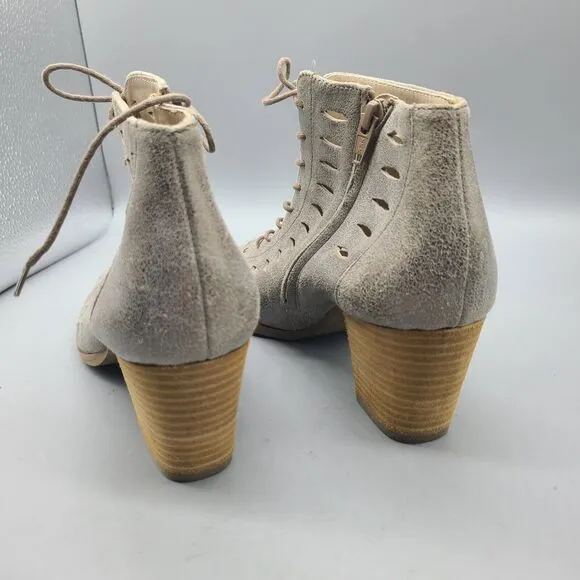 Paul Green Bali Sz US 9 Lace Up Side Zip Perforated Metallic Leather Ankle Shoes