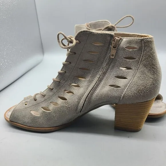 Paul Green Bali Sz US 9 Lace Up Side Zip Perforated Metallic Leather Ankle Shoes
