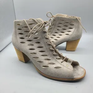 Paul Green Bali Sz US 9 Lace Up Side Zip Perforated Metallic Leather Ankle Shoes