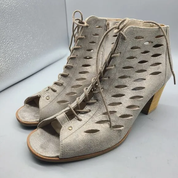 Paul Green Bali Sz US 9 Lace Up Side Zip Perforated Metallic Leather Ankle Shoes