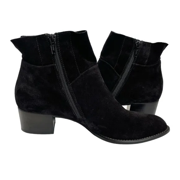Paul Green Black Suede Ankle Boots Low Block Heel Side Zip Booties US 7 UK 4.5