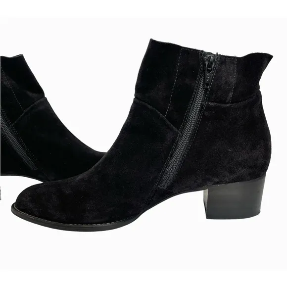 Paul Green Black Suede Ankle Boots Low Block Heel Side Zip Booties US 7 UK 4.5