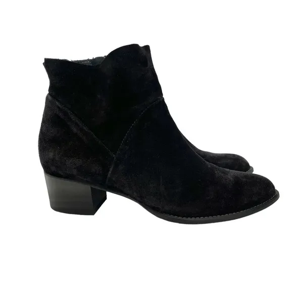Paul Green Black Suede Ankle Boots Low Block Heel Side Zip Booties US 7 UK 4.5
