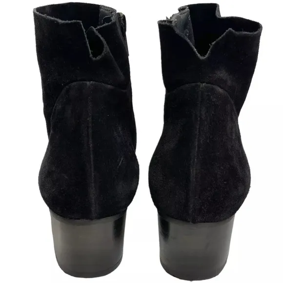 Paul Green Black Suede Ankle Boots Low Block Heel Side Zip Booties US 7 UK 4.5