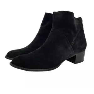 Paul Green Black Suede Ankle Boots Low Block Heel Side Zip Booties US 7 UK 4.5