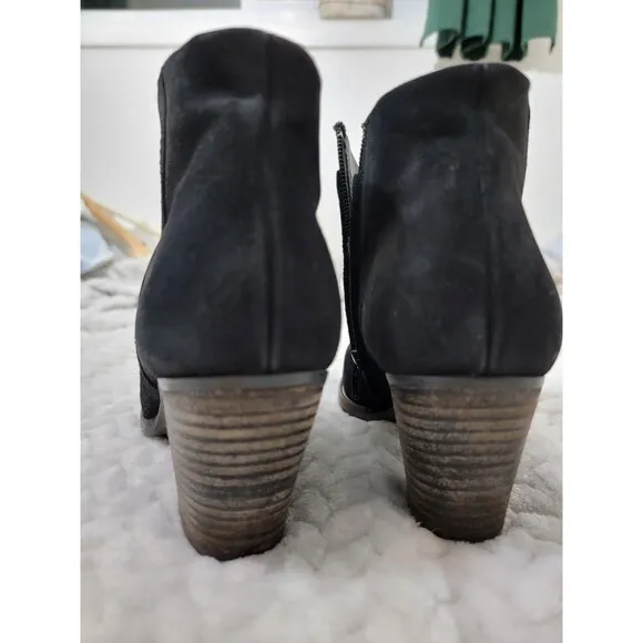 Paul Green Boots Womens 6/ 8.5 Delgado Black Burnished Suede Block Heel Bootie