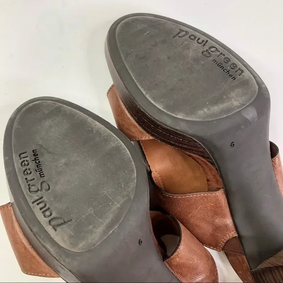 Paul Green embroidered leather sandals peep toe brown 6