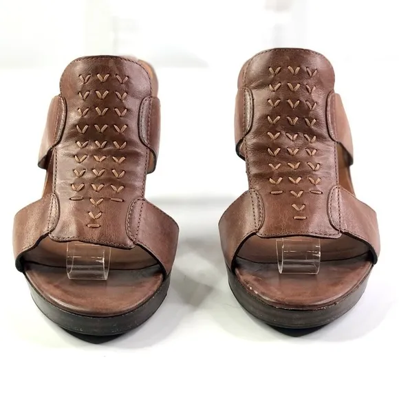 Paul Green embroidered leather sandals peep toe brown 6