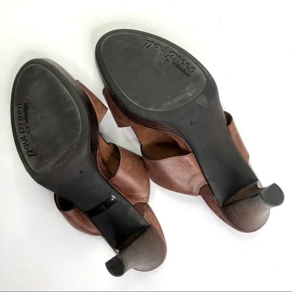 Paul Green embroidered leather sandals peep toe brown 6