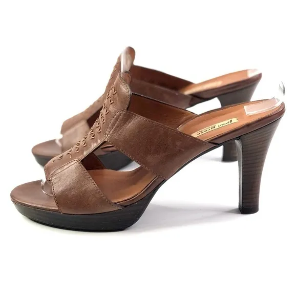 Paul Green embroidered leather sandals peep toe brown 6