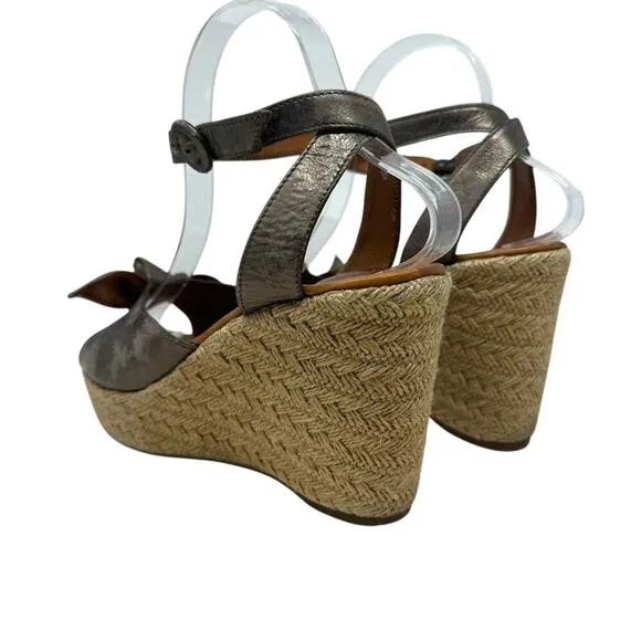 Paul Green Metallic Leather Bow Espadrille Wedge Sandal Heels Size 6 US 8.5