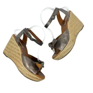 Paul Green Metallic Leather Bow Espadrille Wedge Sandal Heels Size 6 US 8.5