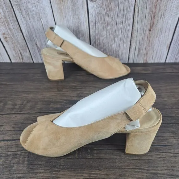 Paul Green Peep Toe Slingback Suede Block Heel Pump Sandals Women's Sz 8 UK 5.5
