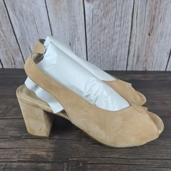 Paul Green Peep Toe Slingback Suede Block Heel Pump Sandals Women's Sz 8 UK 5.5