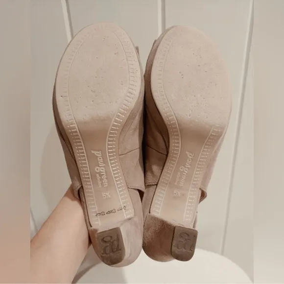 Paul Green Suede Bow Peep Toe Pump Heel Women 8 Neutral Beige