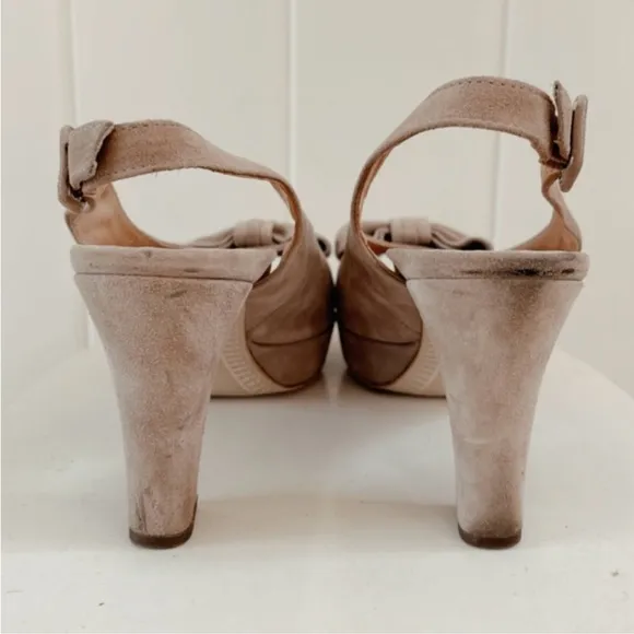 Paul Green Suede Bow Peep Toe Pump Heel Women 8 Neutral Beige
