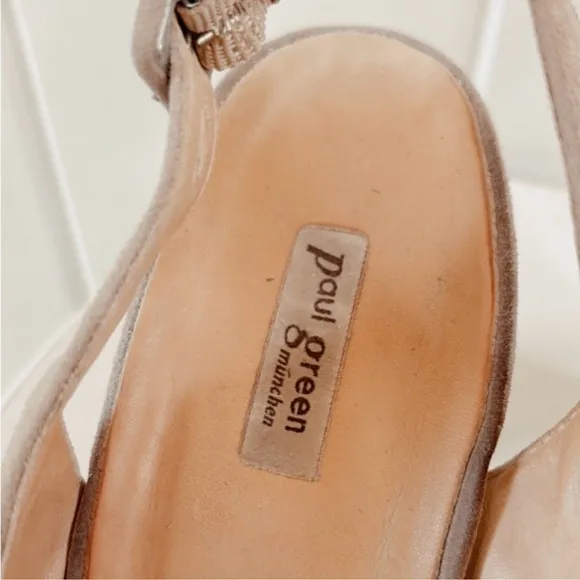 Paul Green Suede Bow Peep Toe Pump Heel Women 8 Neutral Beige