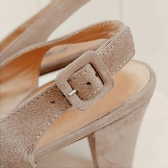 Paul Green Suede Bow Peep Toe Pump Heel Women 8 Neutral Beige