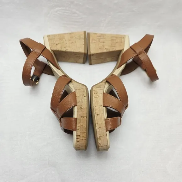 Paul Green Tina Cognac Leather Cork Heel Sandals Slingback