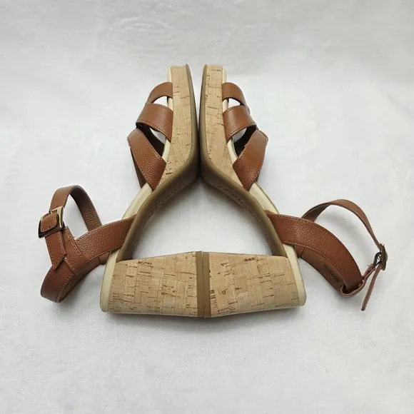 Paul Green Tina Cognac Leather Cork Heel Sandals Slingback