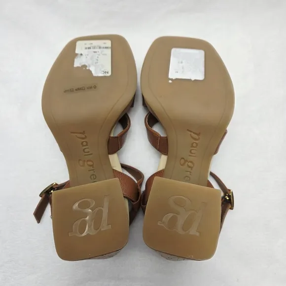 Paul Green Tina Cognac Leather Cork Heel Sandals Slingback