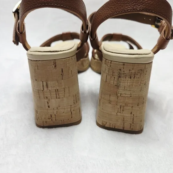 Paul Green Tina Cognac Leather Cork Heel Sandals Slingback