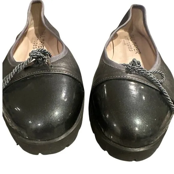Paul Mayer Bravo Lug Ballet Flat Chunky Heel Patent Calf Leather Moss Green 9.5B