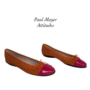 Paul Mayers Attitudes Candy Orange Bow Perforated Ballet Flats Shoes NIB Size 9B